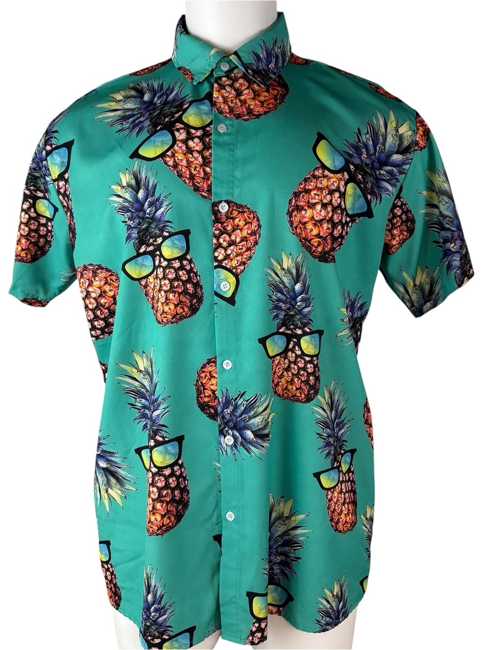 Pineapple Sunglasses Mens XL Hawaiian Shirt Teal Beach Comfort Relax (602)